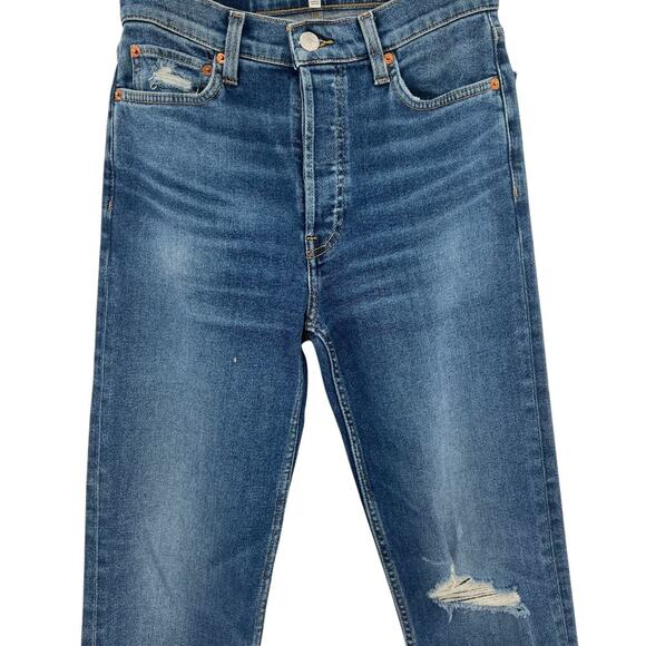 RE/DONE 70s Stove Pipe Jeans Worn True Indigo Blue Denim Size 26 - Picture 4 of 15
